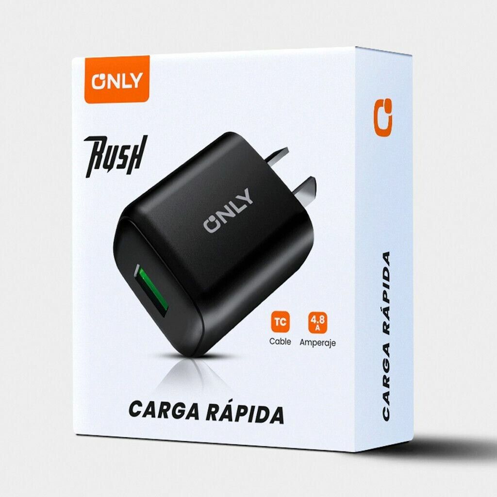 CARGADOR 220V MODO-018 4.8A - RUSH - 1USB + CABLE V8 - ONLY - NEGRO CARGADOR 220V MODO-018 4.8A - RUSH - 1USB + CABLE V8 - ONLY - NEGRO - Imagen 1