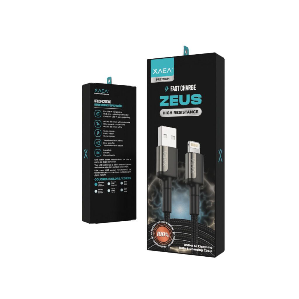CABLE USB LIGHTNING MODX-104 - ZEUS - XAEA - PLATEADO CABLE USB LIGHTNING MODX-104 - ZEUS - XAEA - PLATEADO - Imagen 1