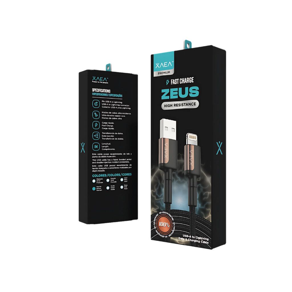 CABLE USB LIGHTNING MODX-104 - ZEUS - XAEA - MARRON CABLE USB LIGHTNING MODX-104 - ZEUS - XAEA - MARRON - Imagen 1