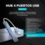 HUB DE PUERTOS 4 BOCAS C/CABLE USB MODX-0011 - VARIOS - PLATEADO - Imagen 3